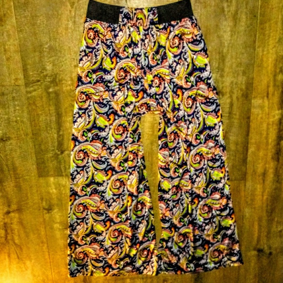 Pants One Size Full Leg Palazzo Paisley Print - Picture 4 of 10
